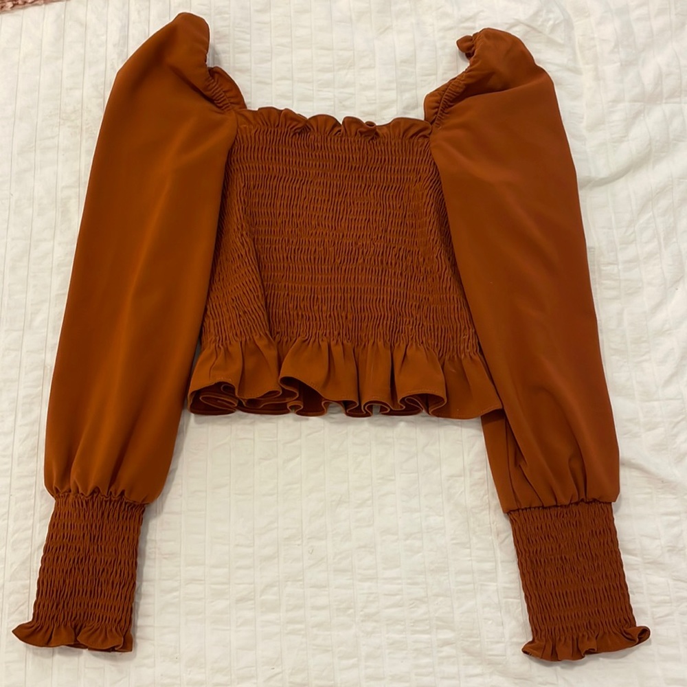 Burnt orange puffy sleeve top